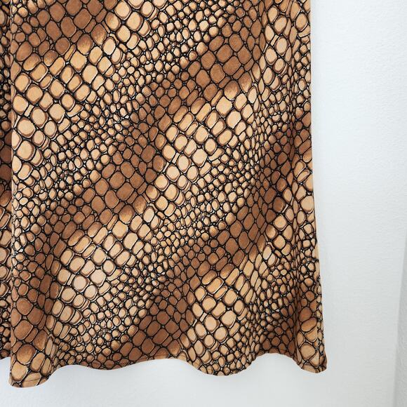 Vintage Y2K Sense Brown Snakeskin Print Bias Cut A-Line Midi Skirt M - Picture 3 of 8